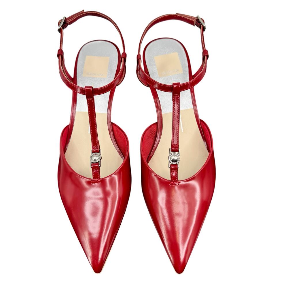 Dolce Vita Red Pointed T-Strap Low Heel Pumps - Picture 4 of 10